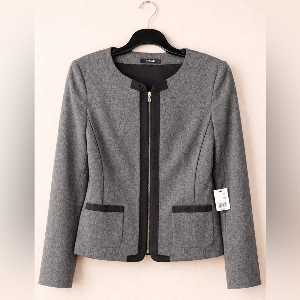 Tahari Gray Zip Jacket Size 14 | Career Blazer | NWT